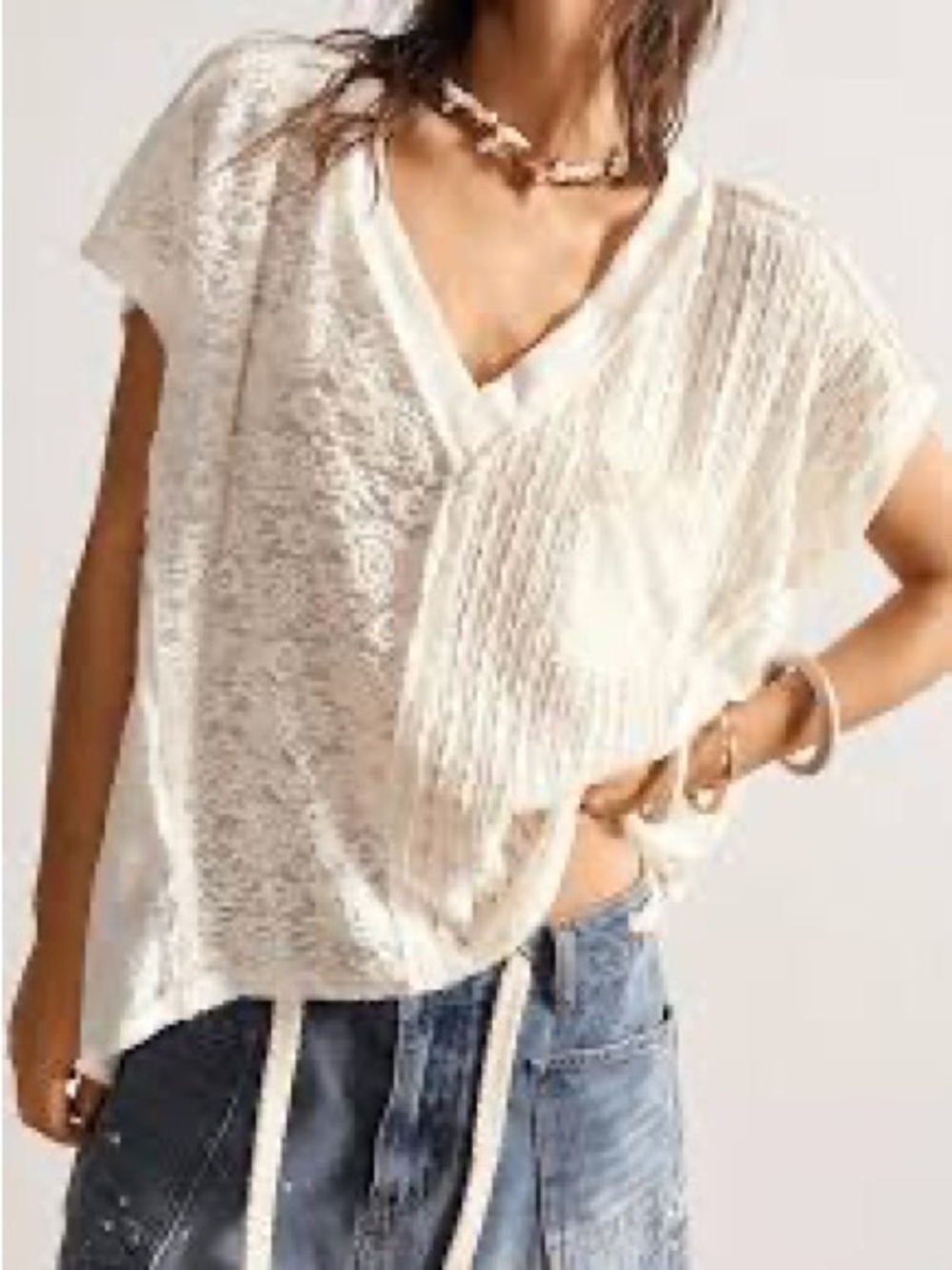 SHEIN Cream V-Neck Textured Tunic
